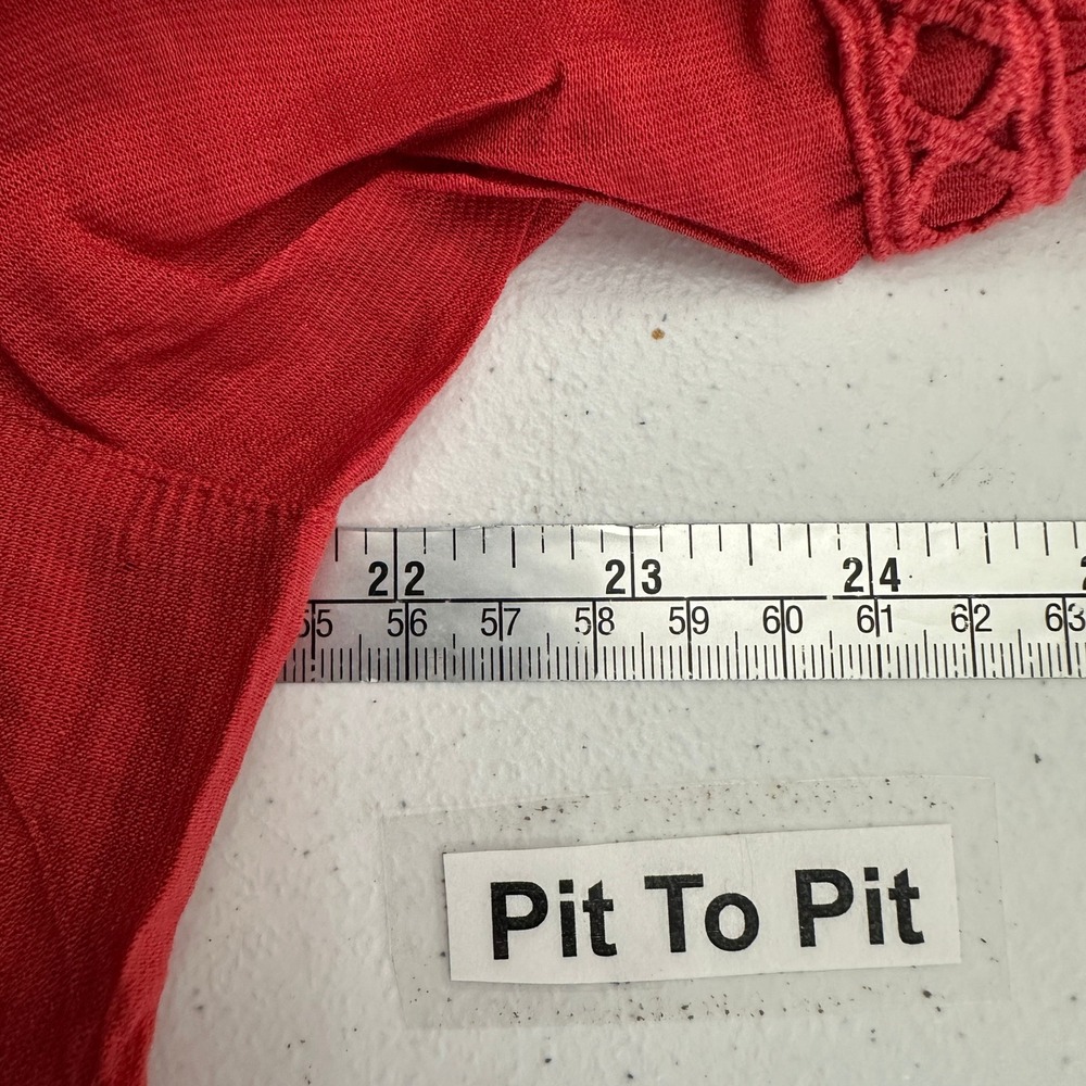 Ali Miles Women's XL Boho Red Tunic Top Crochet Lace‎ Flowy Peasant Blouse - Picture 6 of 8